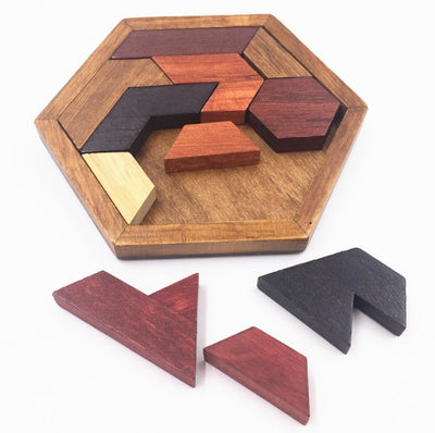 Montessori : Puzzle géométrique en bois Hexagonal coloré